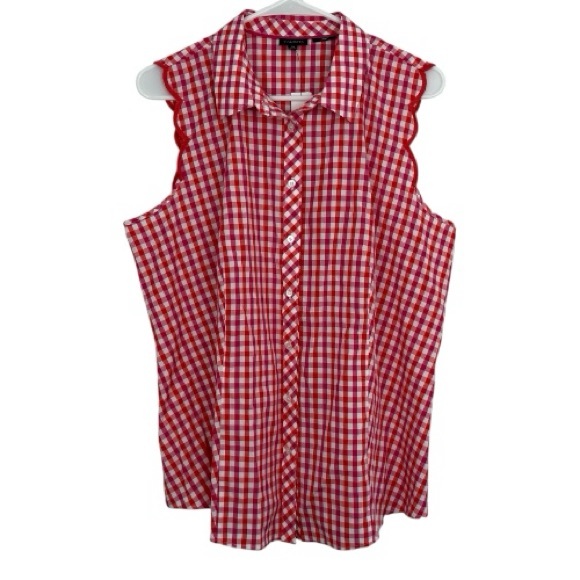 NWT Talbots Red & Pink Gingham Sleeveless Button-Front Top size 14 preppy - Picture 2 of 10